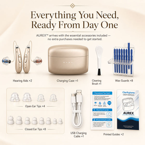 AUREX™ Rechargeable Bluetooth Hearing Aids - discreet receiver-in-canal (RIC) - Claritytone