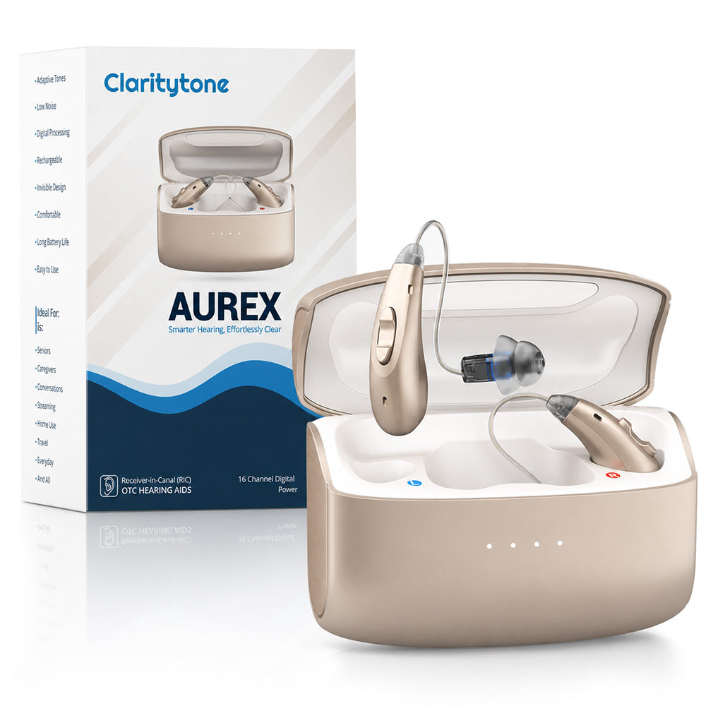 AUREX™ Rechargeable Bluetooth Hearing Aids - discreet receiver-in-canal (RIC) - Claritytone