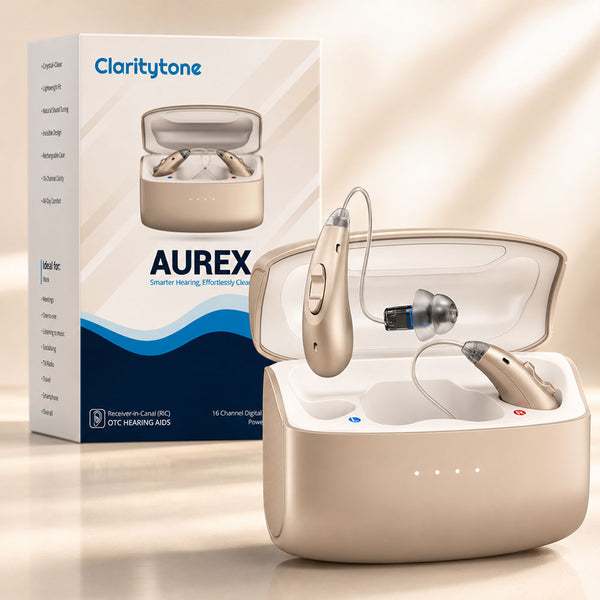 AUREX™ Rechargeable Bluetooth Hearing Aids - discreet receiver-in-canal (RIC) - Claritytone