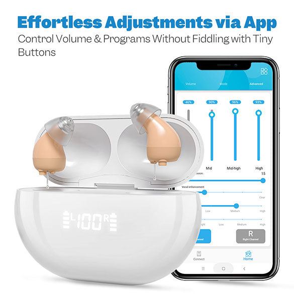 App-Controlled CIC Hearing Aid - Discreet Rechargeable Design - Smart 16 Channel Digital Sound - Personalized Audio Control and comfortable fit